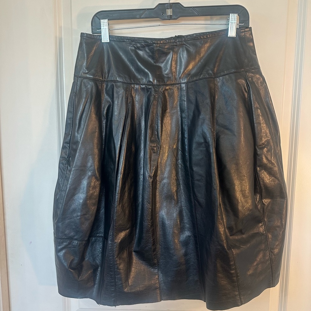 Ivan Grundahl 100% Calf Leather Black Pleated Skirt, Size 38/ US 6
